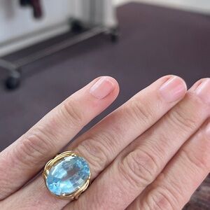 14k Gold Ring with Large Light Blue Gemstone - cocktail vintage